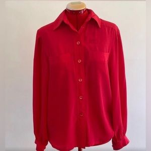 Vintage 1980s, Rouie’s Petites Apple Red Blouse, button front,patch pockets US6P